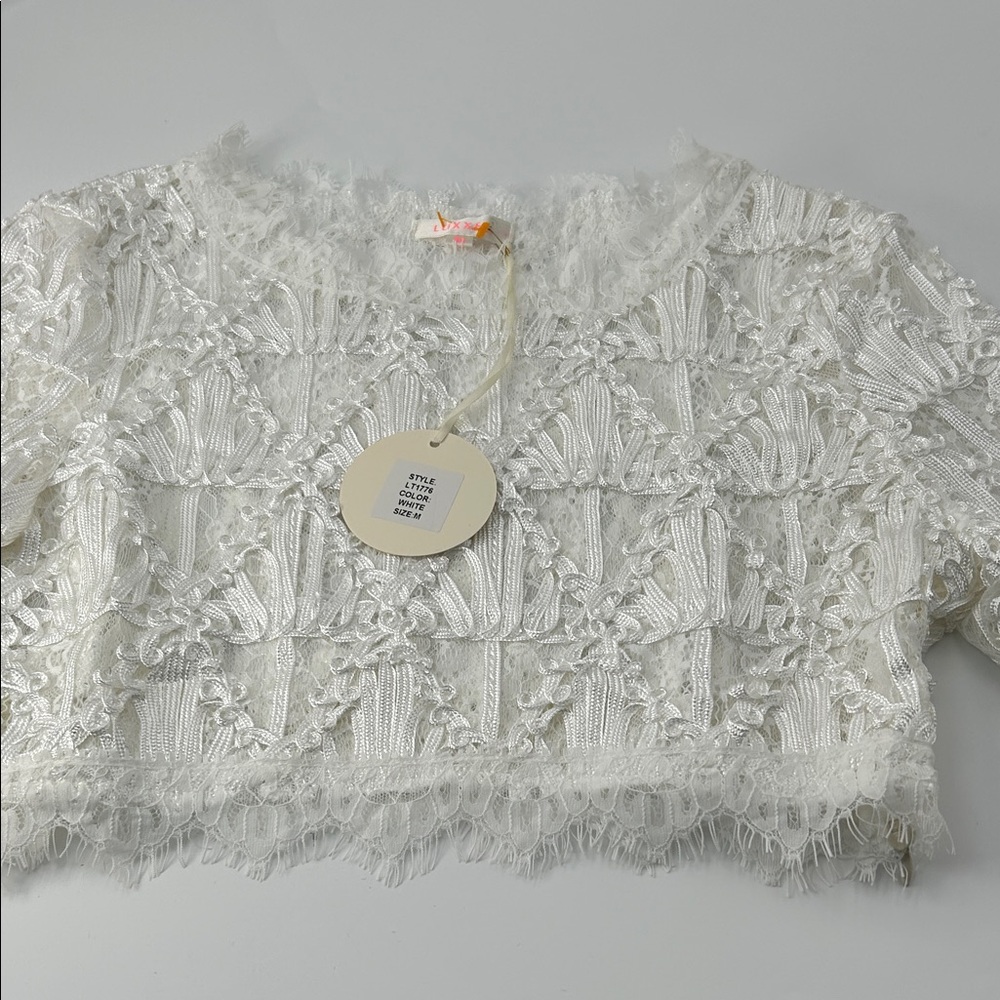 Luxxel White Textured Lace Crop Top